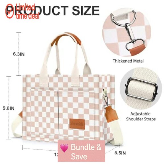 Canvas Tote Bag with Pockets Crossbody Shoulder Work Bag Large Capacity - Picture 5 of 7